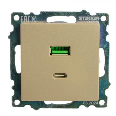 Розетка USB Type A+С (золото) Stekker Катрин 50053