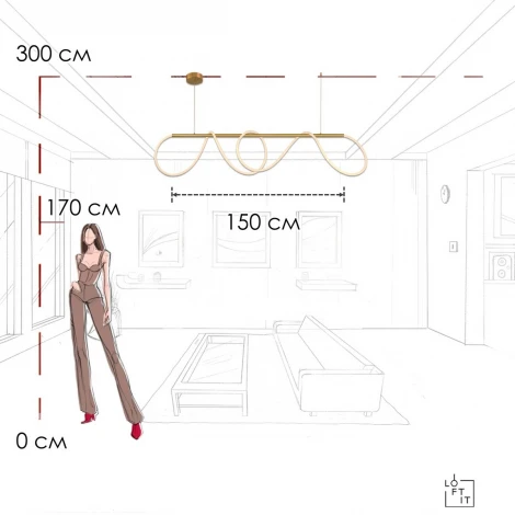 Подвесной светильник светодиодный с гибким неоном Loft It Thread 10388P/B Brass (220V, на тросе)