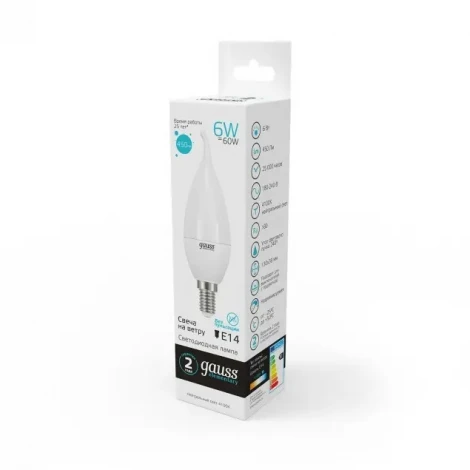 Лампочка светодиодная E14 6 Вт 450 lm 4100K нейтральное белое свечение Gauss Elementary 34126