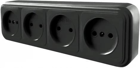 Розетка 4-х местная без заземления (черный) Stekker Брест 39702