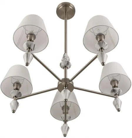 Потолочная люстра на штанге 8274/5 никель/белый/серый, металл/керамика/ткань Е14 5*40W 220V