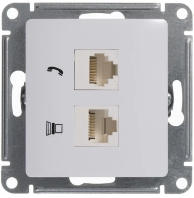 Розетка встраиваемая телефонная RJ-11 + Ethernet RJ-45 (белый) Systeme Electric Glossa GSL000185