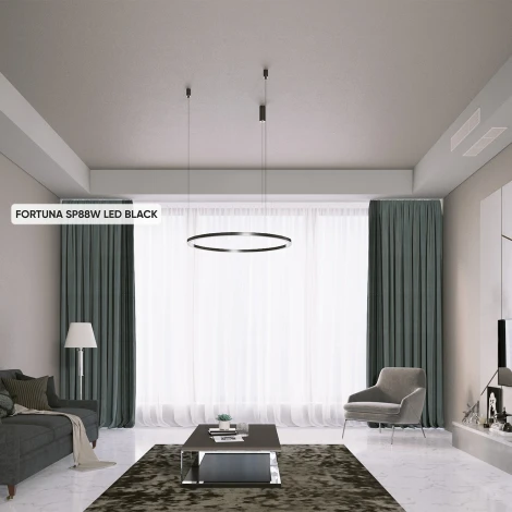 Подвесной светильник Crystal Lux FORTUNA SP88W LED BLACK (220V, пульт управления, на тросе, кольцо)