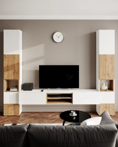 ТВ-тумба Лонгфорд (Лонгфорд белый / дуб вотан) Woodville арт.563530