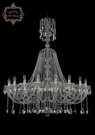 Подвесная большая люстра Art Classic 11.12 11.12.18.400.XL-136.Cr.Sp (220V, хрусталь, на цепи, подсвечник, свеча)