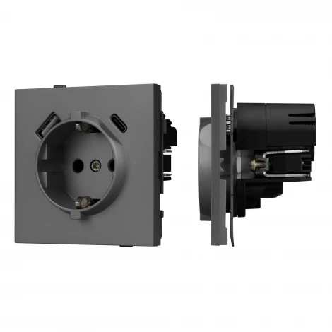 Механизм розетки с USB зарядкой SCT-TENDO-MUAC-SFPL-GR (230V, 16A) (Arlight, Матовый графитовый) 054609