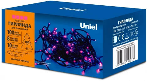 Гирлянда светодиодная, 10м, 100 светодиодов, розовый свет. ULD-S1000-100/DGA PINK IP20