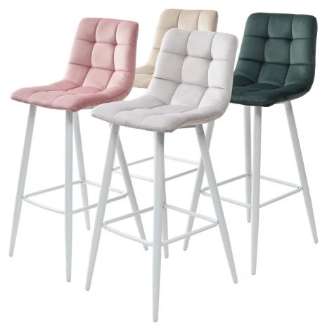 Барный стул M-City LECCO UF910-14 DARK GREEN, велюр/белый каркас