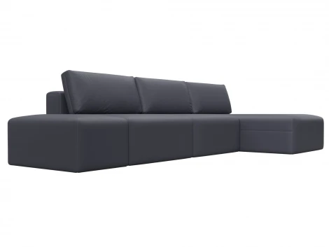 Диван угловой модульный с пуфом Лига-060 НПБ Лонг угол универсальный (ЛДСП,Брус,Фанера/Пластик/Экокожа/Серый) Лига Диванов 130071