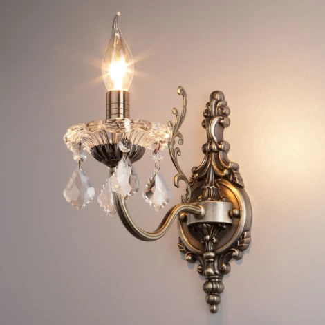 Бра Eurosvet 3281 3281/1 античная бронза / прозрачный хрусталь (220V, хрусталь Strotskis, подвески, подсвечник, свеча)