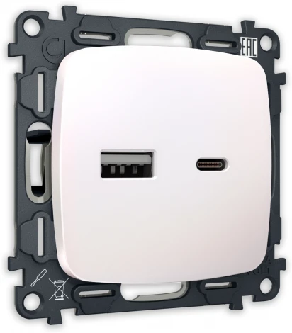 Комплект механизма Ambrella Volt розетки OMEGA MO211010 Жемчуг 2USB A+C 20W быстрая зарядка QUANT