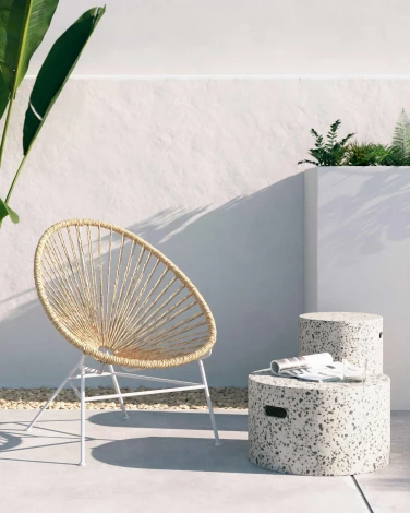 Кресло из ротанга La Forma (ex Julia Grup) Samantha (Белый,Бежевый/ Веревка,Металл,Пластик,Сталь,Искусственный ротанг)