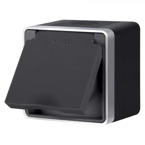 Розетка влагозащ. с зазем. с защит. крышкой и шторками Gallant Werkel W5071234 (черный с серебром)