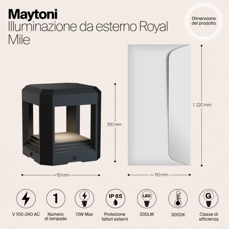 Наземный светильник Maytoni Royal Mile O019FL-L13GR3K (LED, 220V, куб, IP65)