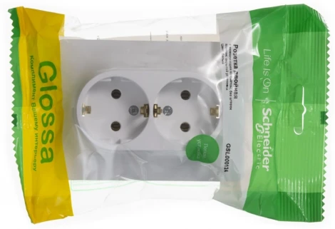 Розетка встраиваемая двойная с заземлением (белый) Systeme Electric Glossa GSL000124