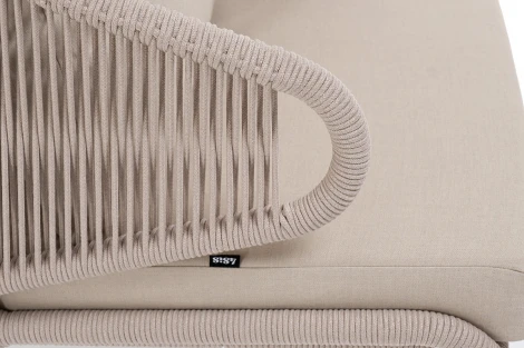 "Милан" кресло плетеное из роупа, каркас алюминий белый муар, роуп бежевый круглый, ткань бежевая 15052 4SIS MIL-A-001 W Mua beige(beige15052)