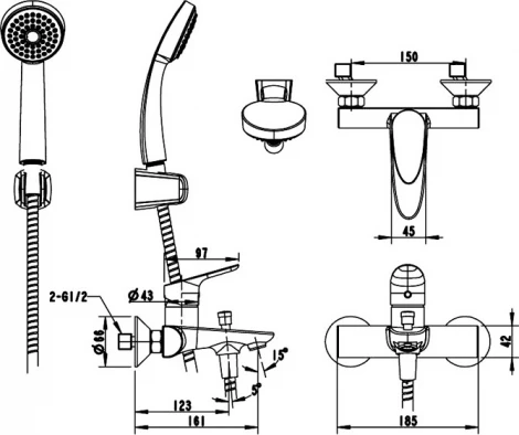 Смеситель Bravat Drop F64898C-B для ванны с душем