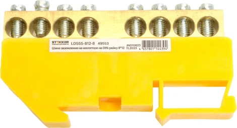 Шина заземления на изоляторе на DIN-рейку 8 выводов (желтый) Stekker 49553