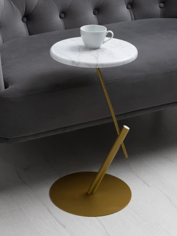 Стол приставной круглый МеталлАрт М015 белый мрамор/золото Mebelik 009507