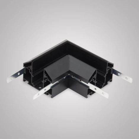 Угловой соединитель горизонтальный для шинопровода с закладным профилем черный для натяжного потолка ПВХ 48V AM Group MAGNET AM538 BK