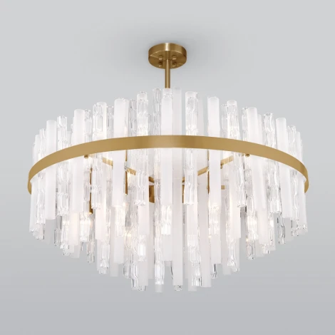 Потолочная люстра Wi-Fi на штанге Bogate's Hollis 368/12 Smart латунь (220V, управление смартфоном, голосовое управление, умный дом - Minimir Home, Алиса, Маруся, Салют)