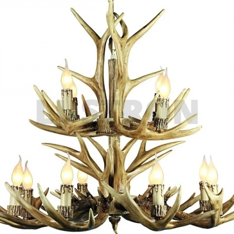 Подвесная большая люстра Omnilux Loureiro OML-52003-12 (220V, на цепи, подсвечник, свеча, рога)