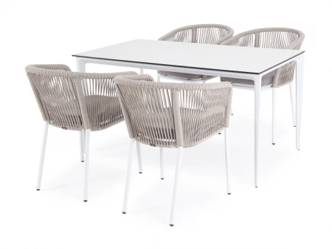 Обеденная группа на 4 персоны со стульями Марсель, каркас белый, роуп бежевый 4SIS Малага MAL-CM4T1-5-SET beige