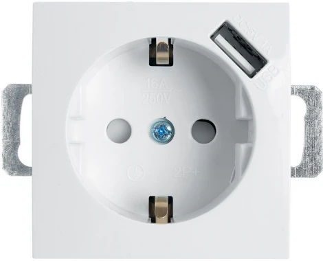 Розетка с заземлением, шторками и USB (белый) Stekker Эрна 39318