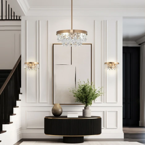 Подвесная люстра Wi-Fi на штанге хрустальная Eurosvet Sophie 60165/3 латунь (220V, управление смартфоном, голосовое управление, умный дом - Minimir Home, Алиса, Маруся, Салют)