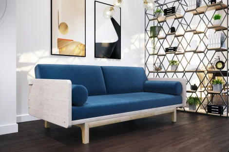 Диван Arsko Двалин беленый дуб синий велюр