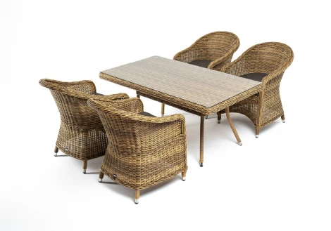 "Латте–140 R" обеденная группа плетеная, цвет соломенный 4SIS арт.УТ-00007283