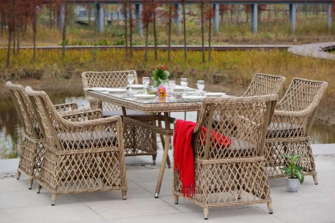Обеденная группа плетеная, цвет соломенный 4SIS Латте LC6T-7-SET