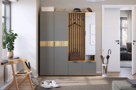 Прихожая "Бери К3" (1600х350х1826), цвет дуб крафт золотой/графит Mebelson (арт.ПК03Бери.2564)