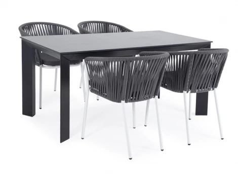 Обеденная группа на 4 персоны со стульями Бордо, каркас белый, роуп серый 4SIS Флоренция FLO-CB4T1-5-SET Gray