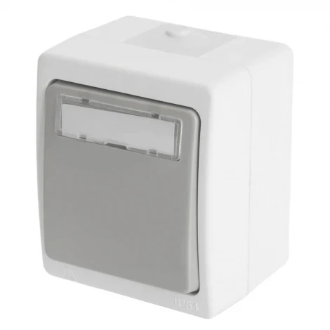 Выключатель одноклавишный накладной самовозвратный с окном для маркировки (серый, графит) Stekker Велена 49723