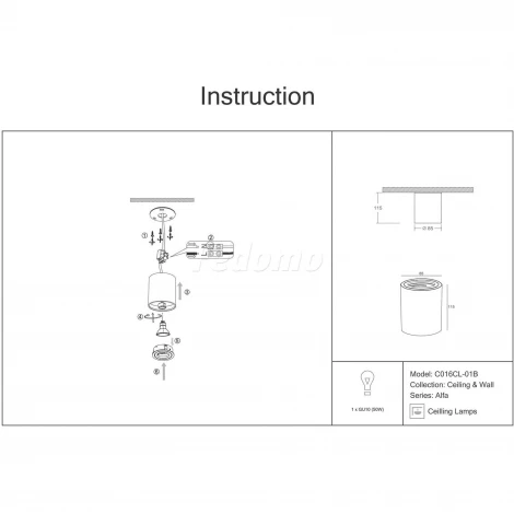 Накладной потолочный светильник Atom GU10 1x50Вт Maytoni Technical C016CL-01B (220V)