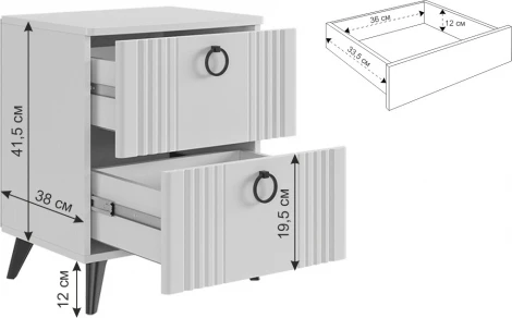 Ева Тумба прикроватная 2 Mebelson (ЛДСП,МДФ,ПВХ,Пластик/Светлое дерево,Белый) арт.TE-02.3101
