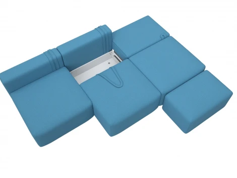 Диван прямой модульный с пуфом Лига-060 НПБ Лонг (ЛДСП,Брус,Фанера/Пластик/Рогожка/Голубой) Лига Диванов 129711