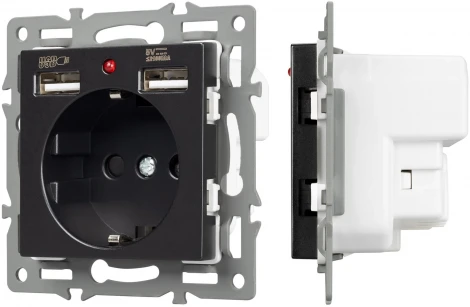 Механизм розетки с USB зарядкой SCT-MUAA-PL-BK (250V, 16A) (Arlight) 043734