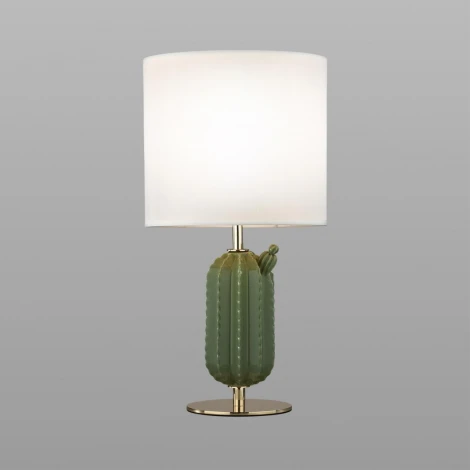 Настольная лампа Odeon Light Cactus 5425/1T золотой/зеленый/белый/металл/керамика/ткань E27 1*60W (220V, выключатель, круглые)