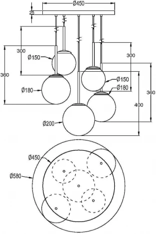 Подвесной светильник Basic form MOD321PL-05W Maytoni (220V, на проводе, шарики)