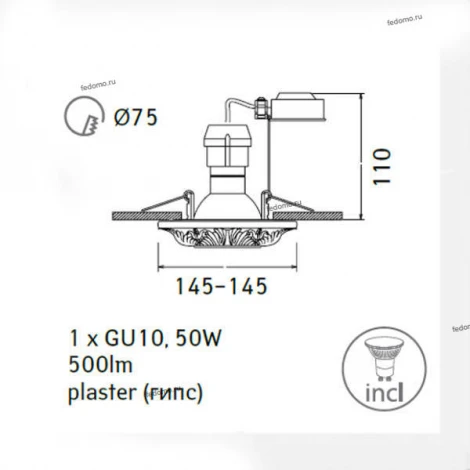 Встраиваемый точечный светильник Arte Lamp Cratere A5278PL-1WH