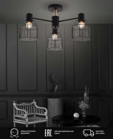 Потолочная люстра на штанге Seven Fires Lauri SF3388/3C-BK-WD