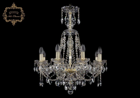 Подвесная люстра Art Classic 11.21 11.21.8.200.XL-70.Gd.Sp (220V, хрусталь, на цепи, подсвечник, свеча)