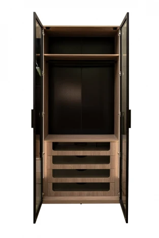 GD-10012/1-3 Шкаф Alto двух c выдв ящик,цвет дуб Урбан Кофейный,дверцы стекло(тонир) 100*57*228.5см Garda Decor