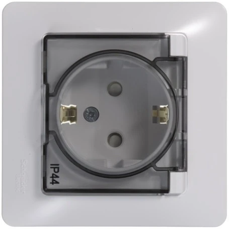 Розетка встраиваемая с заземлением, шторками и крышкой (белый) IP44 Systeme Electric Glossa GSL000148