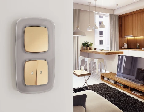 Лицевая панель Ambrella Volt OMEGA (Шампань) для 1-клавишных выключателей QUANT OP6010