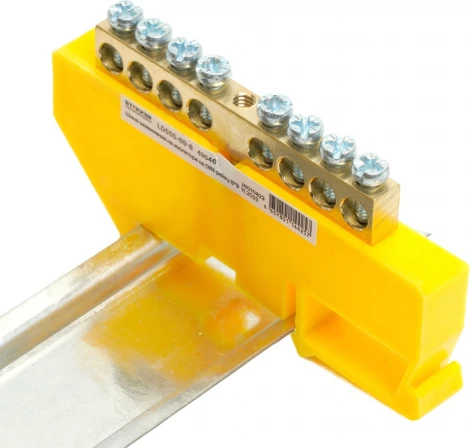 Шина заземления на изоляторе на DIN-рейку 8 выводов (желтый) Stekker 49546