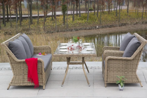 Обеденная группа из искусственного ротанга, цвет соломенный 4SIS Гляссе GS3C2СT-4-SET