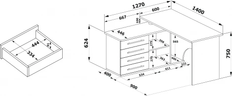 Компьютерный стол Woodville с тумбой КСТ-109 тумба слева 18212